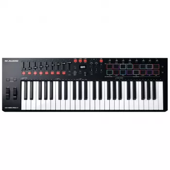M-Audio Oxygen Pro 49 MIDI-Tastatur-Controller — 49 Tasten, 16 Pads, 9 Fader, OLED-Display, USB, MIDI-Out