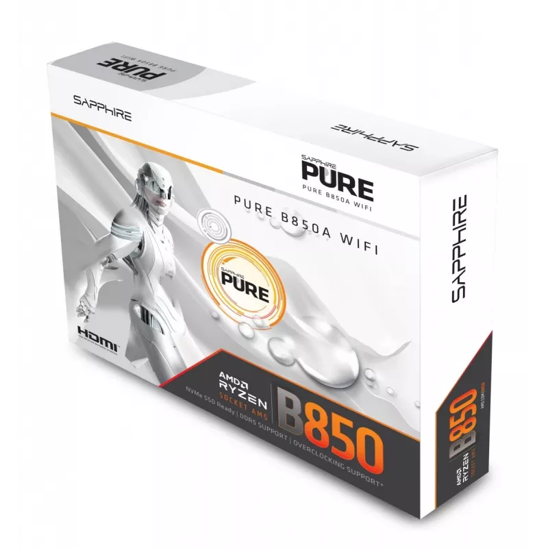 Mainboard Sapphire PURE B850A WIFI7 ATX — B850-Chipsatz, Wi‑Fi 7, DDR4-Unterstützung