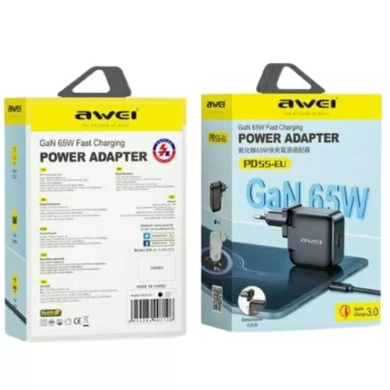 Ladegerät GaN 65W USB+USB -C EU+US