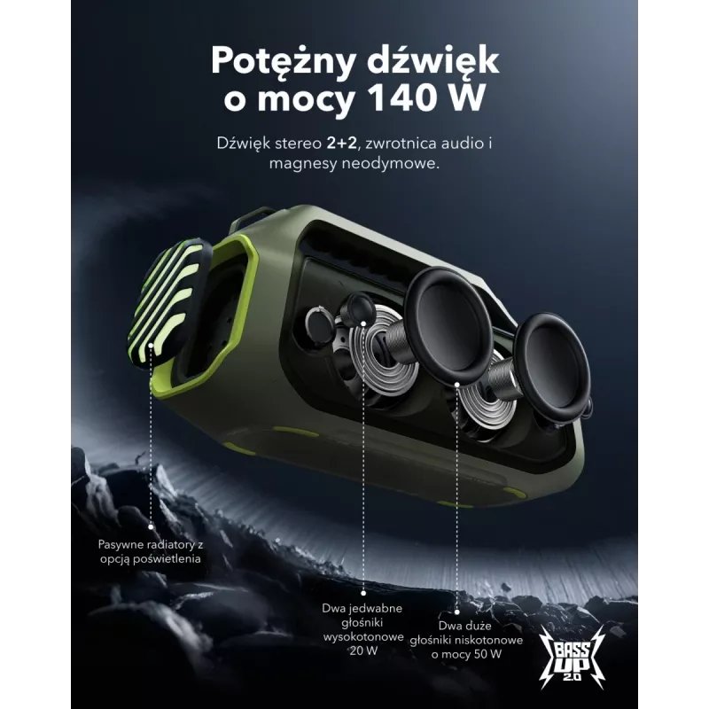 Boom 2 Plus | Kraftvoller Outdoor-Bass-Bluetooth-Lautsprecher Abenteuergrün