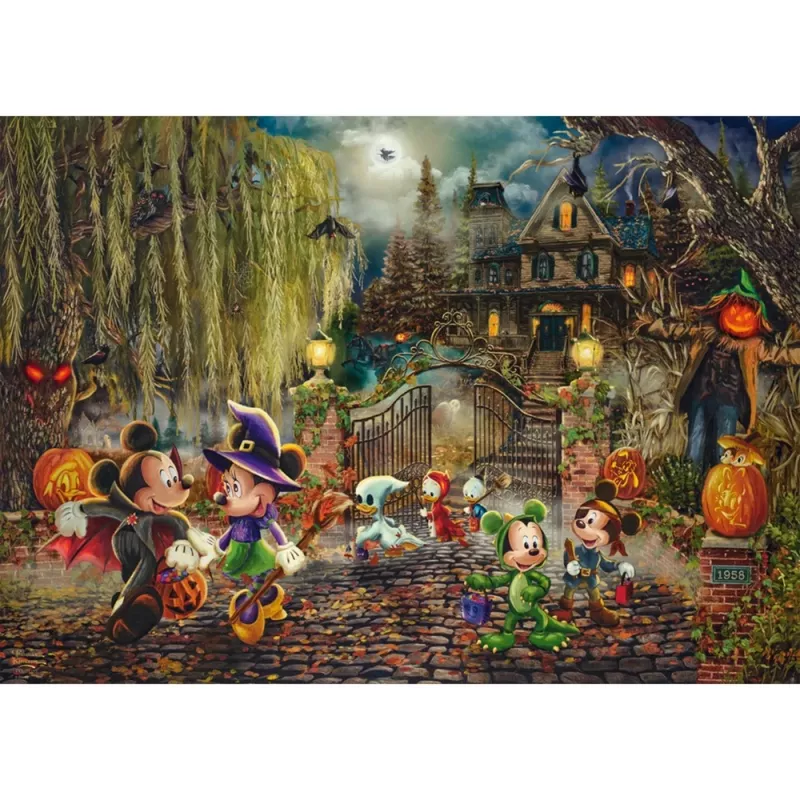 Schmidt Spiele 58033 Thomas Kinkade Studios Disney Dreams Collection Mickey & Minnie Halloween Fun Puzzle, 1000 Teile