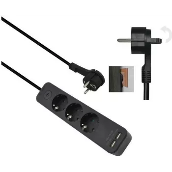 Steckdosenleiste helos ADVANCED 5-fach mit USB-Ladegerät, schwarz, 1,5 m Kabel