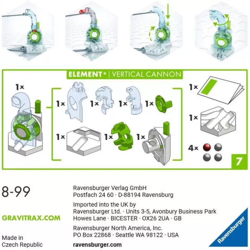 Ravensburger GraviTrax Element Vertikale Kanone – Streckenerweiterung (27465) für Kugelbahnsysteme