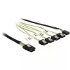 Internes Mini-SAS-zu-4×SATA-Kabel DELOCK 0,5 m — Mini SAS SFF-8087 zu 4×SATA 7p, Schwarz/Silber/Gelb