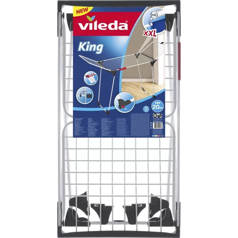 Wäscheständer VILEDA King White 157247 — Stahl, 20 m Trockenfläche, klappbar mit Rollen
