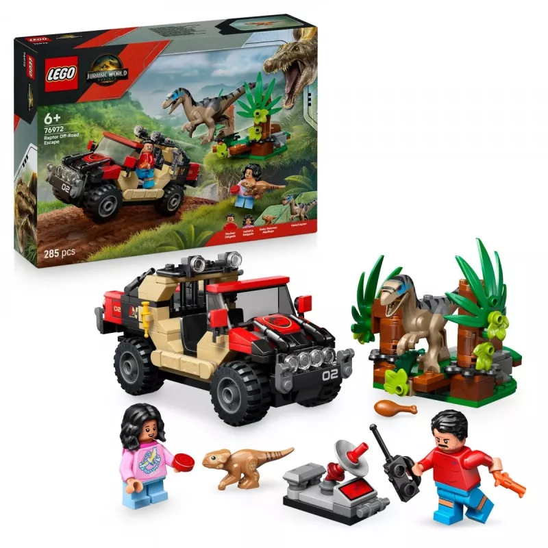 Bauset LEGO Jurassic World 76972 Raptor Off-Road Escape, 285 Teile, 2 Minifiguren, Alter 6+
