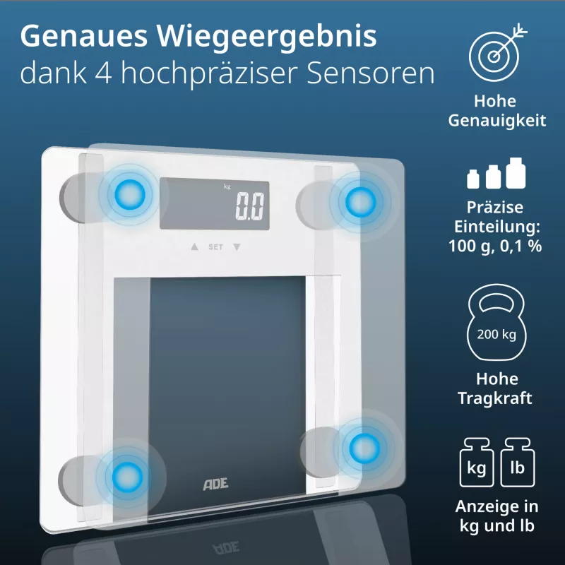 Körperanalysewaage ADE BA2300-2 mit Bluetooth und Körperfettmessung