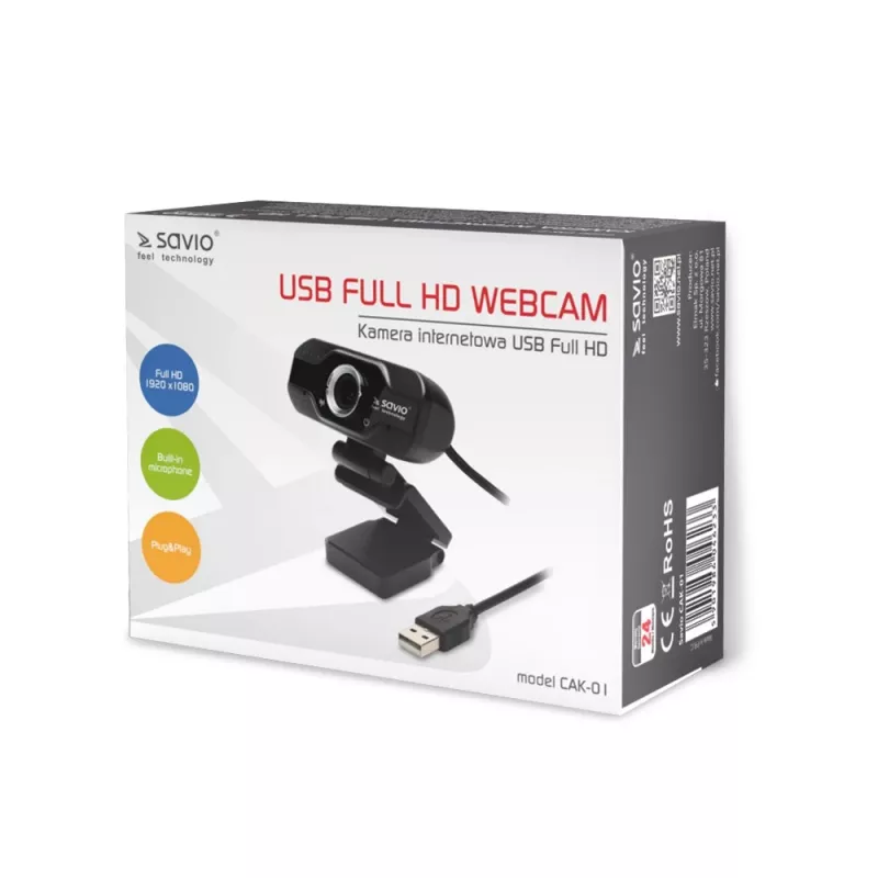 Savio Internetkamera Webcam USB Full HD mit eingebautem Mikrofon