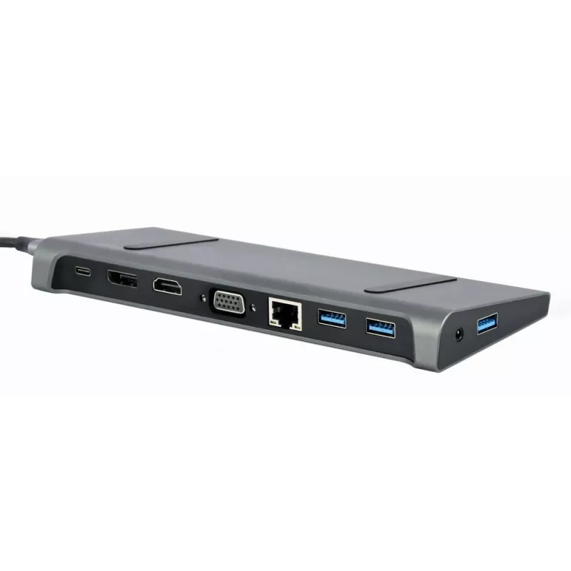 Laptop-Dock Gembird A-CM-COMBO9-02 USB 3.2 Gen 1 Type-C, HDMI, VGA, 3×USB-A, Gigabit Ethernet, 87W PD, Grau