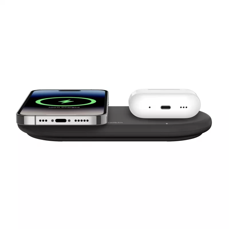 Belkin WIZ021VFBK – 2-in-1 kabellose Ladestation mit Qi2-Technologie 15 W, Schwarz