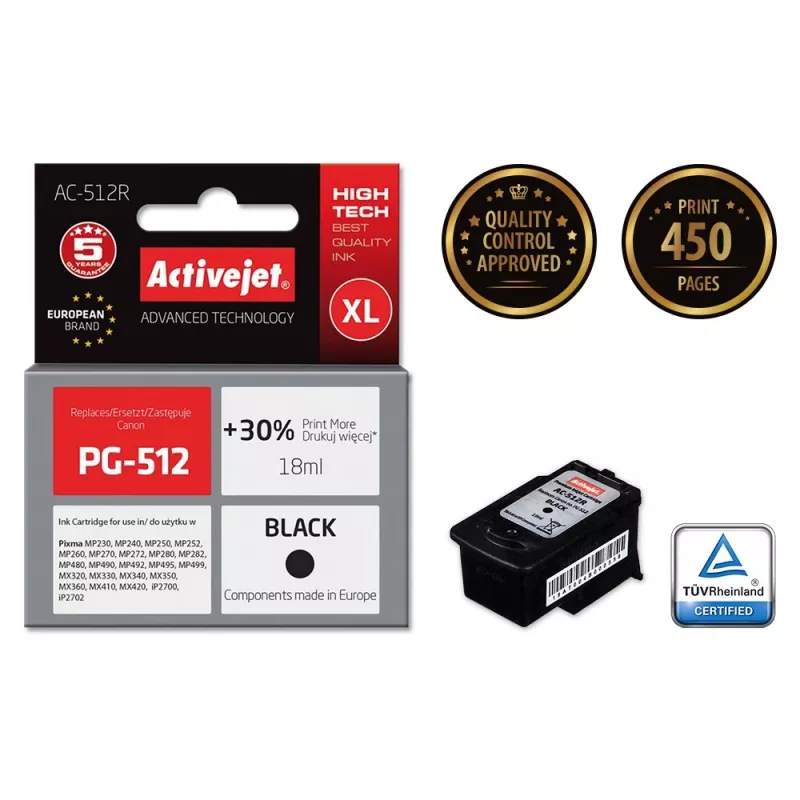 Activejet AC-512R Tinte (Ersatz für Canon PG-512; Premium; 18 ml; Schwarz)