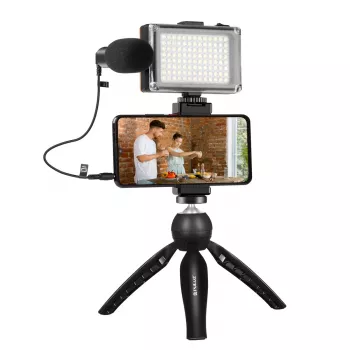 Stativ mit LED-Licht, Mikrofon und Telefonklemme Puluz PKT3132B – kompaktes Live-Aufnahmeset
