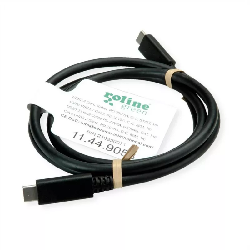 ROLINE USB3.2Gen2 Kabel PD 20V5A Typ C-C ST/ST 0,5 m - Kabel - Digital/Daten - 0,5 m (11.99.9057)
