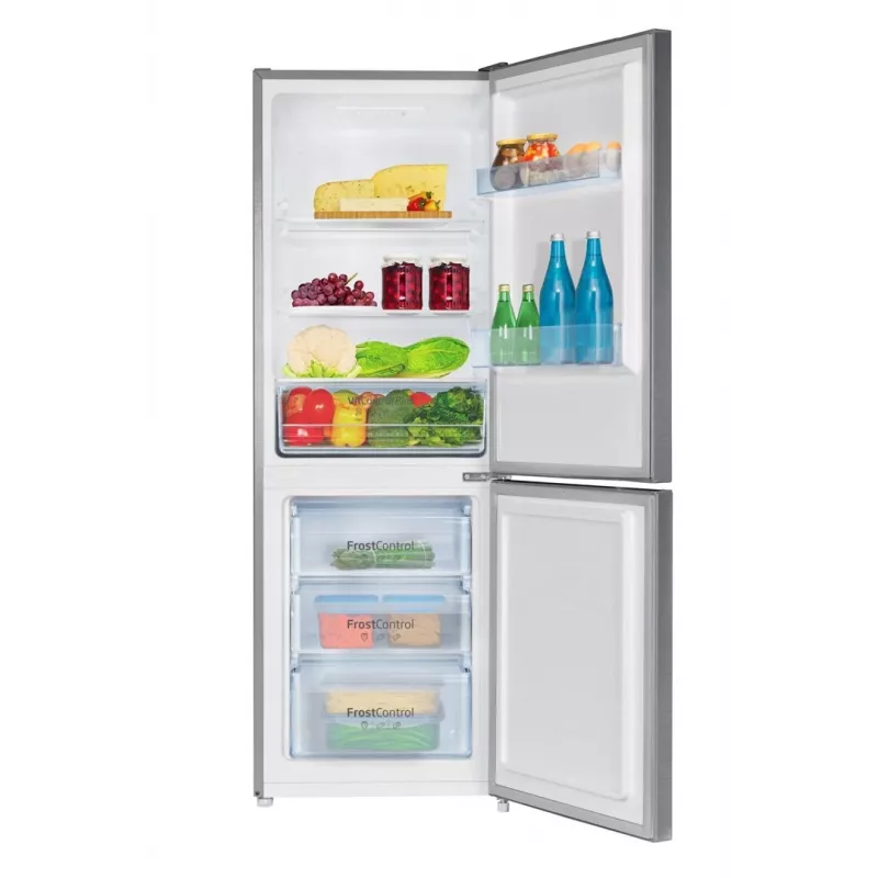 Kühl-Gefrierkombination AMICA FK2425.4UNTX(E) freistehend 277 L gesamt, Gefrierfach unten 74 L, Inverter, silber, 1593×540×550 mm