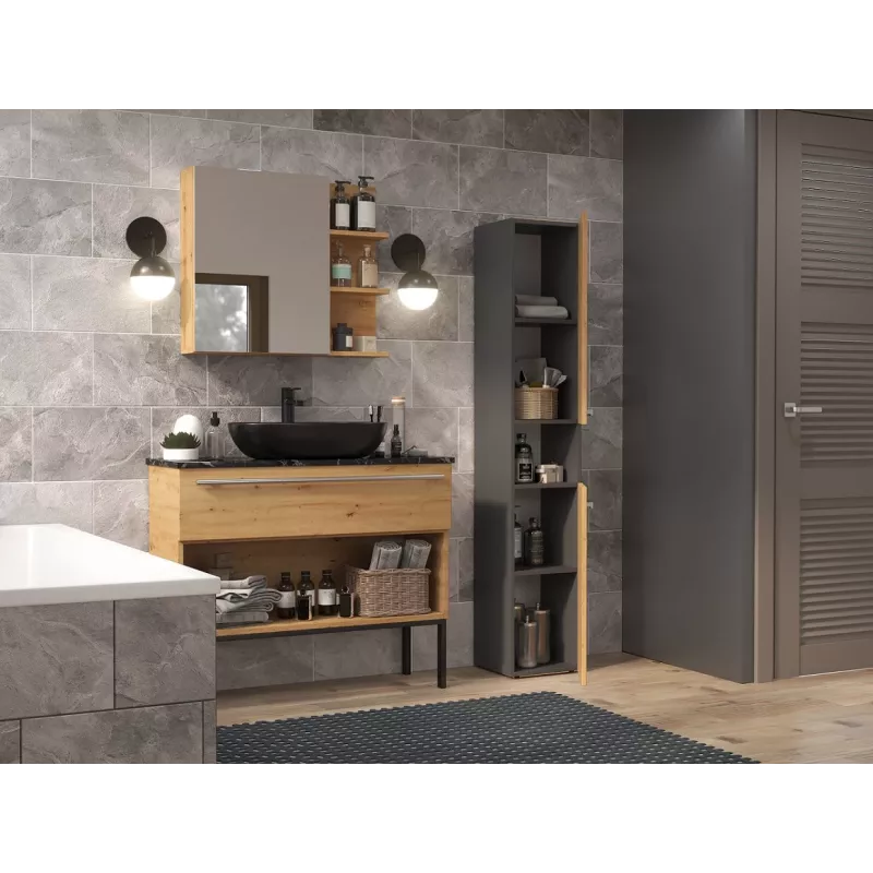 Topeshop NEL I ANT/ART Badezimmerschrank Graphit, Eiche