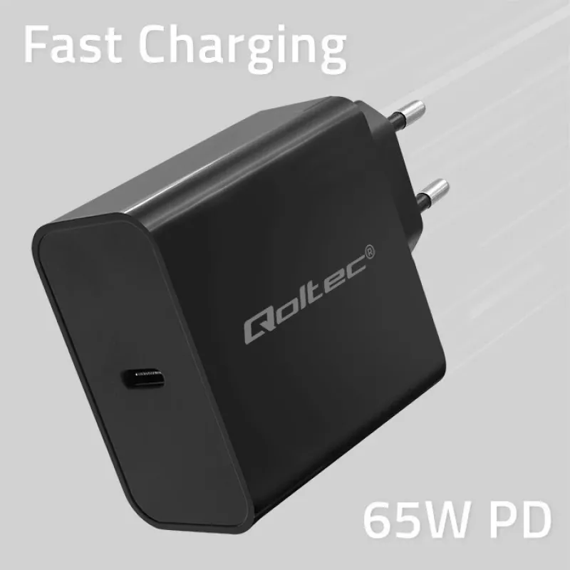 Ladegerät QOLTEC Super Quick PD 65W USB‑C Power Delivery 5–20V, 1x USB‑C, USB PD 3.0, Typ-C-Stecker, 65 W