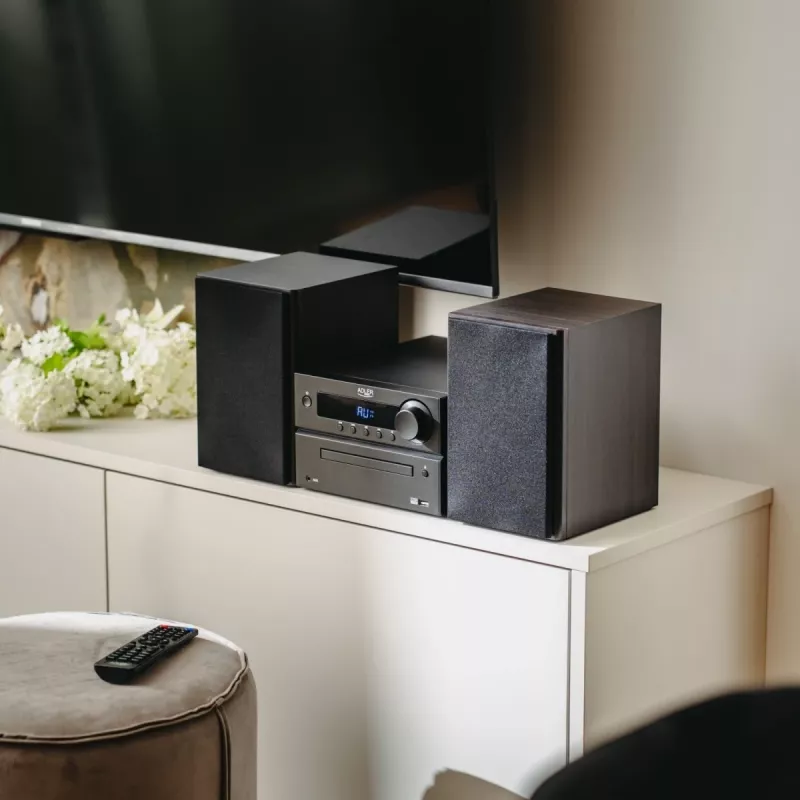 Mini Hi‑Fi Stereo System Adler AD 1917 — Bluetooth V5.3, CD/USB/MP3, 2×25 W RMS, UKW-Tuner, 4‑Band-Equalizer, AUX, Schwarz
