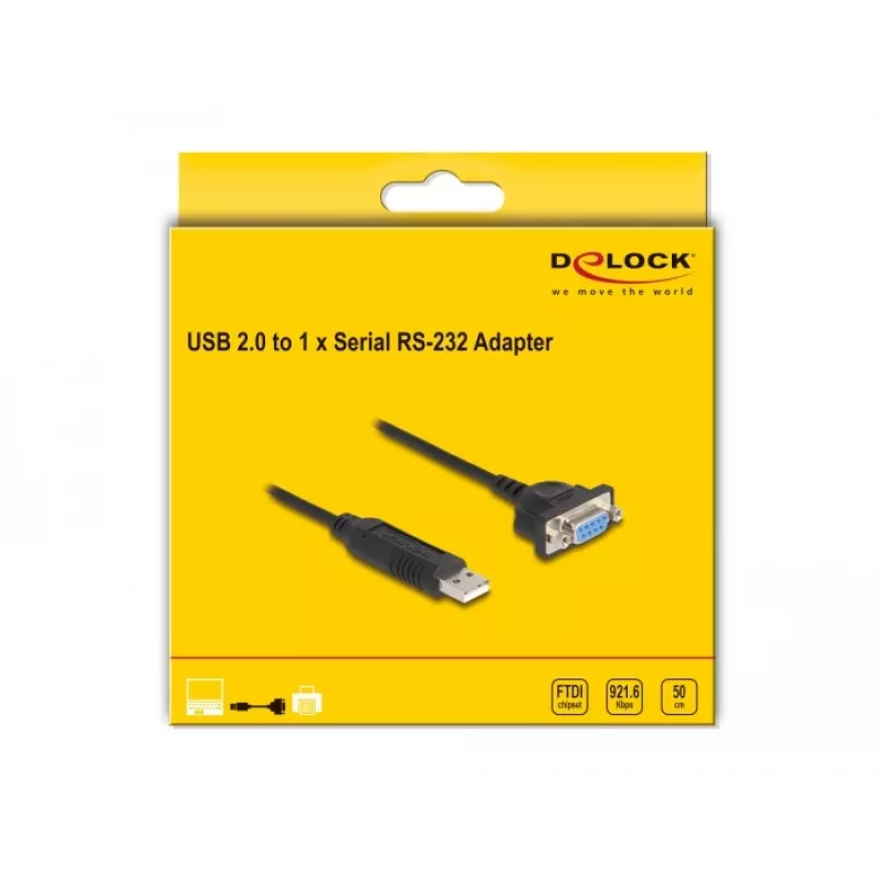DeLOCK USB 2.0 auf Seriell RS-232 Adapter 50 cm FTDI Schwarz