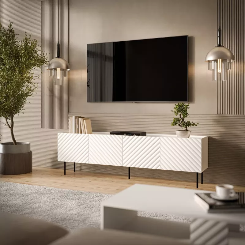 TV-Schrank cama meble LUCCA 4D, 2000×400×590 mm, weiß, Spanplattenplatte