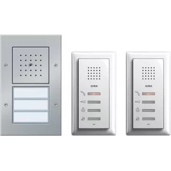 Kabelgebundene Gegensprechanlage Komplettset für Zweifamilienhaus Gira Modell 049544, Aluminium