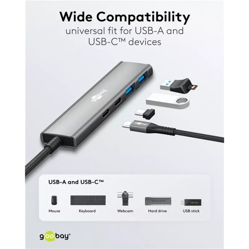 Goobay Slim 4-Port USB-Hub USB-C auf/USB-A 5 Gbit/s - Plug USB 3.2 (76563)