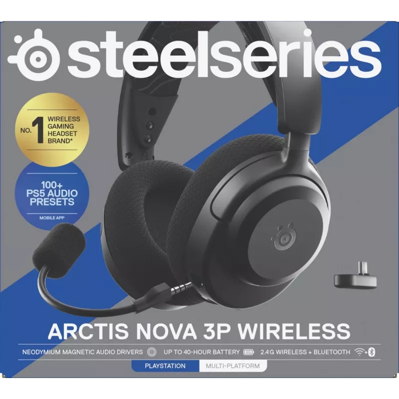 Headset STEELSERIES Arctis Nova 3P Wireless Bluetooth Circumaural Head-band, 20–22000 Hz, 260 g, Schwarz