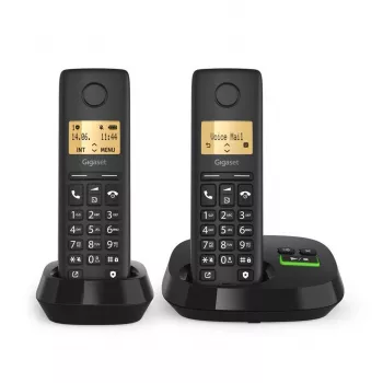 Schnurloses Analog/DECT-Telefon Gigaset PURE 100A Duo — 2 Mobilteile, Freisprecheinrichtung, Rufnummernanzeige, 1,5-Zoll-Display, Schwarz