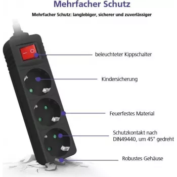 Mehrfachsteckdose helos CLASSIC 3-fach 1,5 m mit Schalter