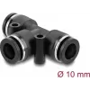 Pneumatischer T‑Verbinder DELOCK 10 mm mit zwei Montagelöchern, schwarz Metall/Kunststoff, Innengewinde, 55 mm