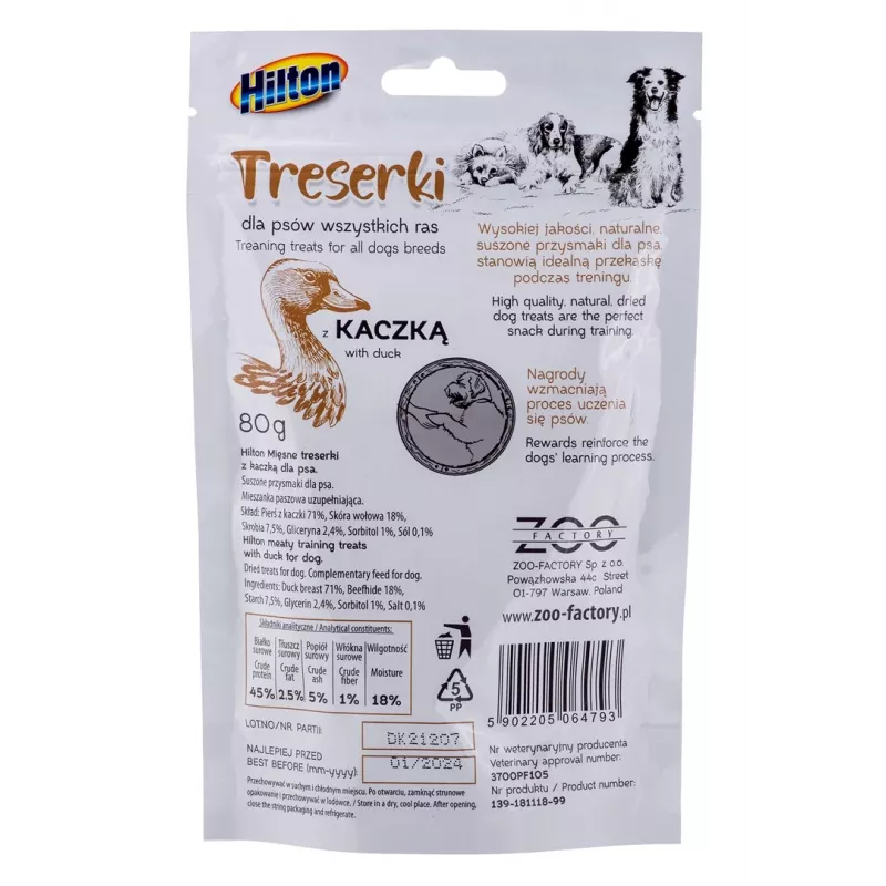 Hundetrainings-Leckerlis Hilton Treaning Treats Duck 80 g – weiche Trainingssnacks mit Entengeschmack