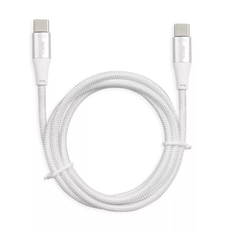 USB-C-auf-USB-C-Kabel IBOX IKUTC2W 2 m, USB 2.0, 3 A, weiß, Textilgeflecht