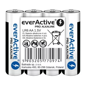Alkaline-Batterien everActive LR6 AA 4er-Pack — 1,5 V, 3000 mAh, 50,5 × 14,5 mm
