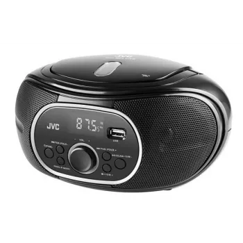 Tragbarer CD-Player JVC RD‑E221B — schwarz, CD/MP3, Kassettendeck, USB-Wiedergabe, UKW-Radio, AUX, Batterie-/Netzbetrieb
