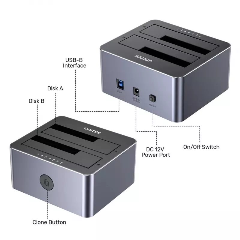 Unitek Klonstation 2X SATA 2,5/3,5 USB 5GB