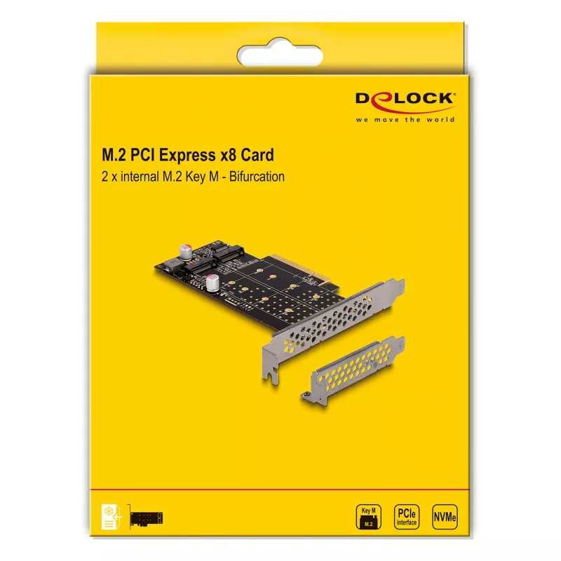 DeLOCK PCI Express x8 Karte auf 2 x interne NVMe M.2 Key M Bifurcation Low Profile
