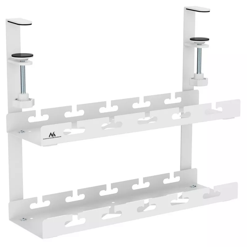 Untertisch-Kabelorganizer MACLEAN MC-104 W, 2-stufige Stahlwanne, weiß, max. Belastung 5 kg, für Tischdicken 0,5–5 cm