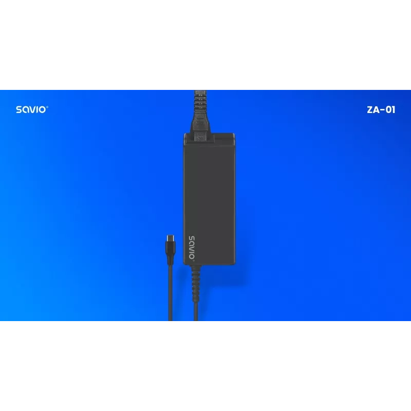 Innenbereich-AC-Ladegerät SAVIO ZA-01, 65W USB‑C PD 3.0, 100–240V Eingang, einzelner Anschluss, schwarz