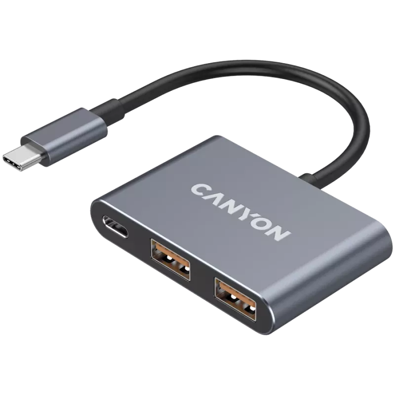 USB-C 3-in-1 Hub CANYON DS-3 Dunkelgrau – USB-C auf USB-A + HDMI + PD-Durchschleifung