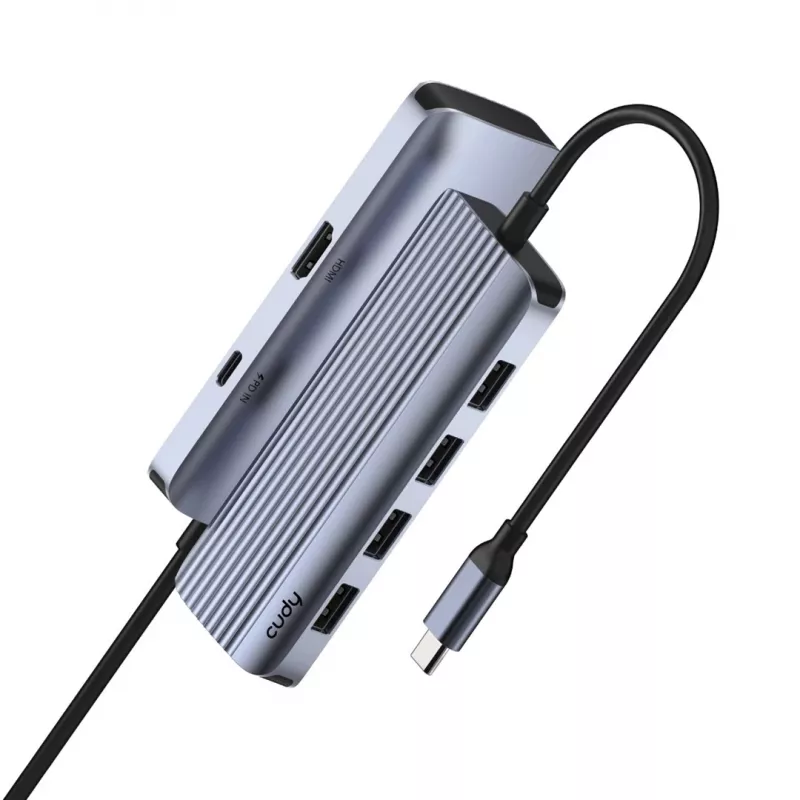 USB-C-Hub Cudy UH500 — USB 3.2 Gen 1 Type-C-Host, 6 Anschlüsse mit USB 3.2 Gen 1 Type-A und HDMI, 5000 Mbit/s, Grau/Silber