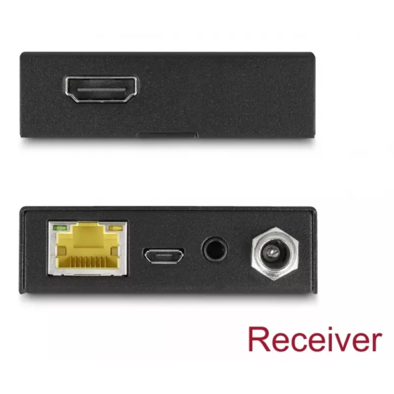 AV-Sender- und Empfänger-Set DELOCK 65955 — Cat6/Cat6a HDMI-Extender, bis zu 3840×2160, kabelgebunden, Micro-USB-B-Stromversorgung