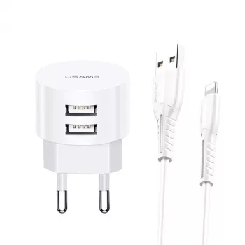 usams Ladegerät T20 2x USB 2.1A mit Lightning-Kabel – tragbares USB-Wandladegerät