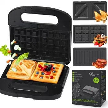 Extralink Smart Life Grill-Sandwich- & Waffelautomat SJ-37A | Grill-Toaster & Waffeleisen | 1000 W, Toaster mit 3 austauschbaren Platten