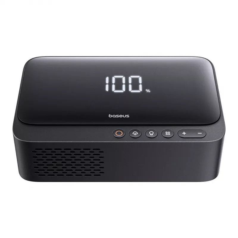 Tragbares Ladegerät Baseus Super Energy 6000 mAh – Starthilfe, LiPo 6000 mAh, 300 A Startstrom, 150 PSI, integriertes Display & Taschenlampe, USB-C + USB-A, schwarz