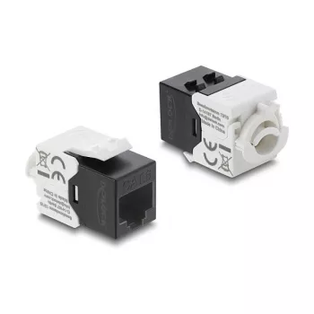 Keystone-Modul RJ45 auf LSA Kat.6 UTP mit Rastclip und kabelbinderfrei — DELOCK 90794, flach schwarz/weiß, 16,1×30×19,4 mm