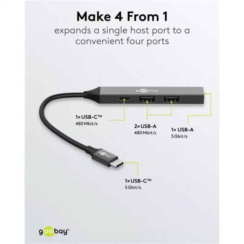 Goobay Slim 4-Port USB-Hub, USB-C™ auf USB-C™/USB-A, USB 3.2 (74459)