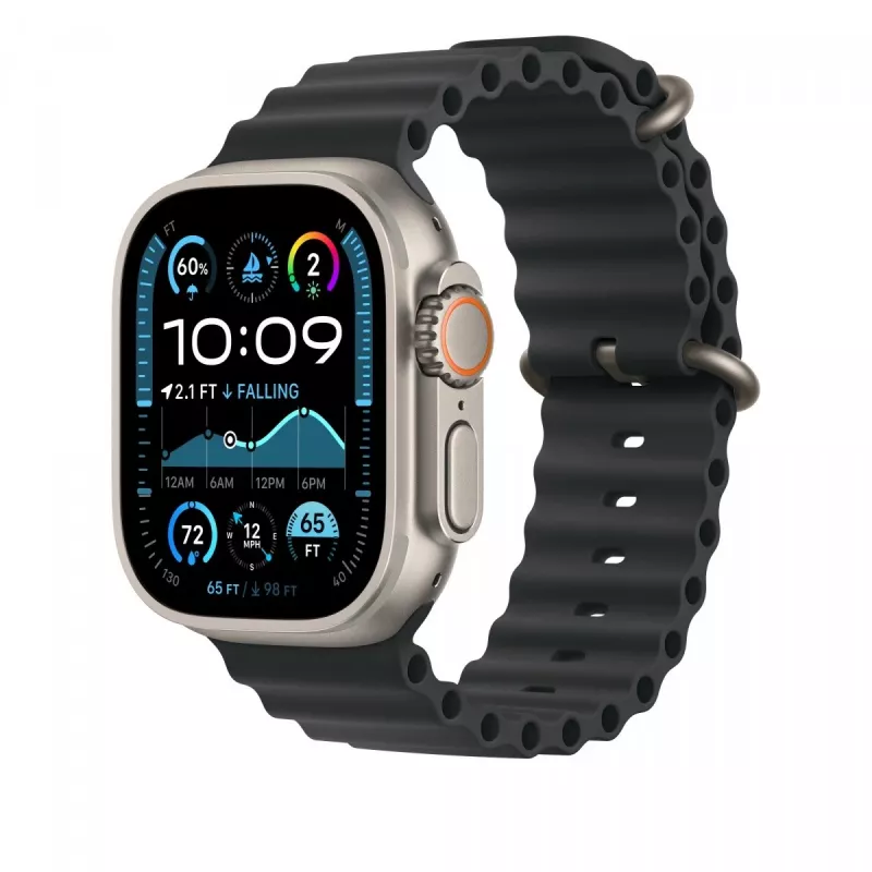 Band Apple 49mm Schwarz Ocean Band Extension Natural Titanium Finish