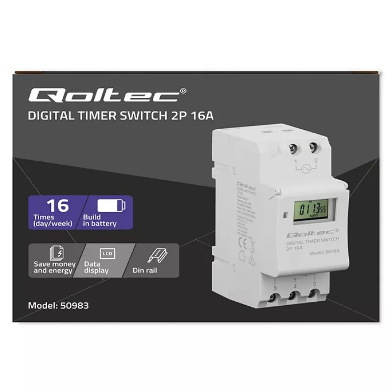 DIN-Schienen elektronischer Zeitschalter QOLTEC 50983, batteriebetrieben, für Automatisierungsschaltungen