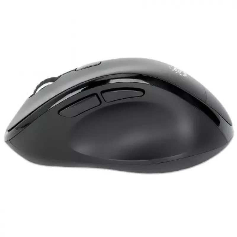 Manhattan Ergonomische kabellose Maus, rechtshändig, einstellbare 800/1200/1600 dpi, 2,4 GHz (bis zu 10 m), sechs Tasten mit Scrollrad, Combo-USB-A- und USB-C-Empfänger, Schwarz, AA-Batterie (enthalten), drei Jahre Garantie