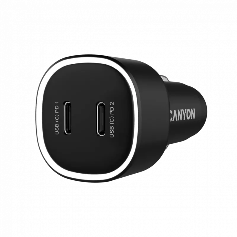 Auto-Ladegerät CANYON OnDrive 60 PD 60W 2xUSB-C — 60W Leistung, 2 USB-C-Anschlüsse, schwarz