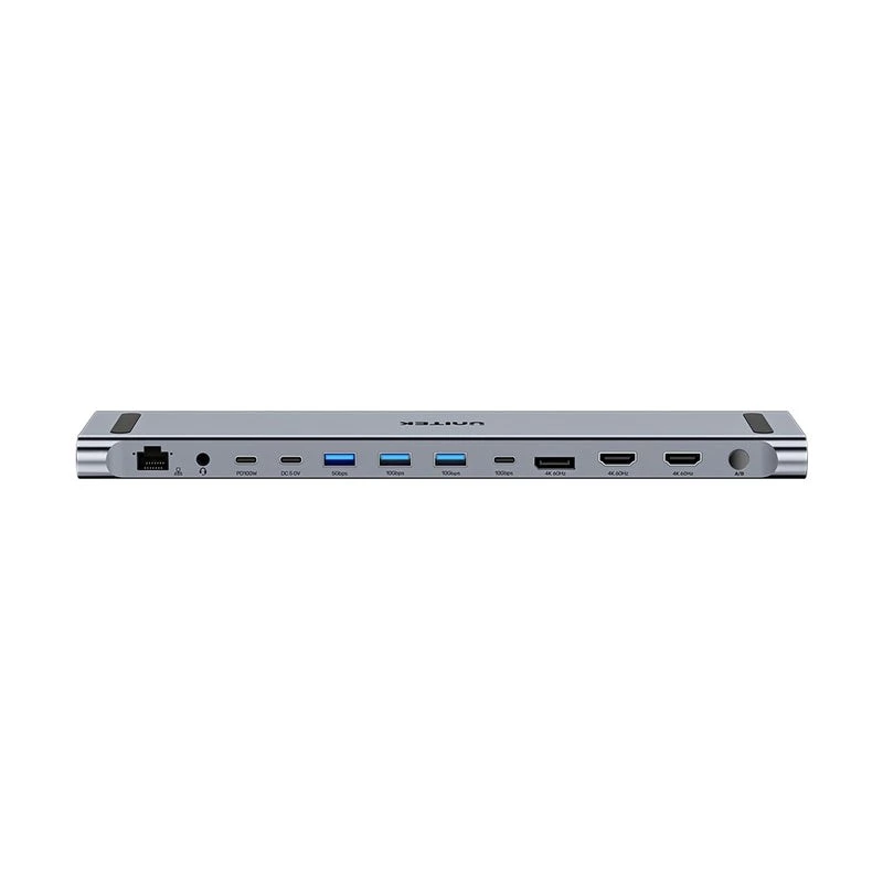 KVM-Switch Unitek D1106AGY01 USB-C Triple 4K Dockingstation mit KVM, 3x USB-A, 5x USB-C, HDMI×2, DP×1, RJ-45, SD-Leser, 3840×2160@60Hz, Aluminium